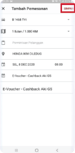 Setelah mengisi semua data dengan benar, klik Simpan untuk mengkonfirmasi Booking Service.